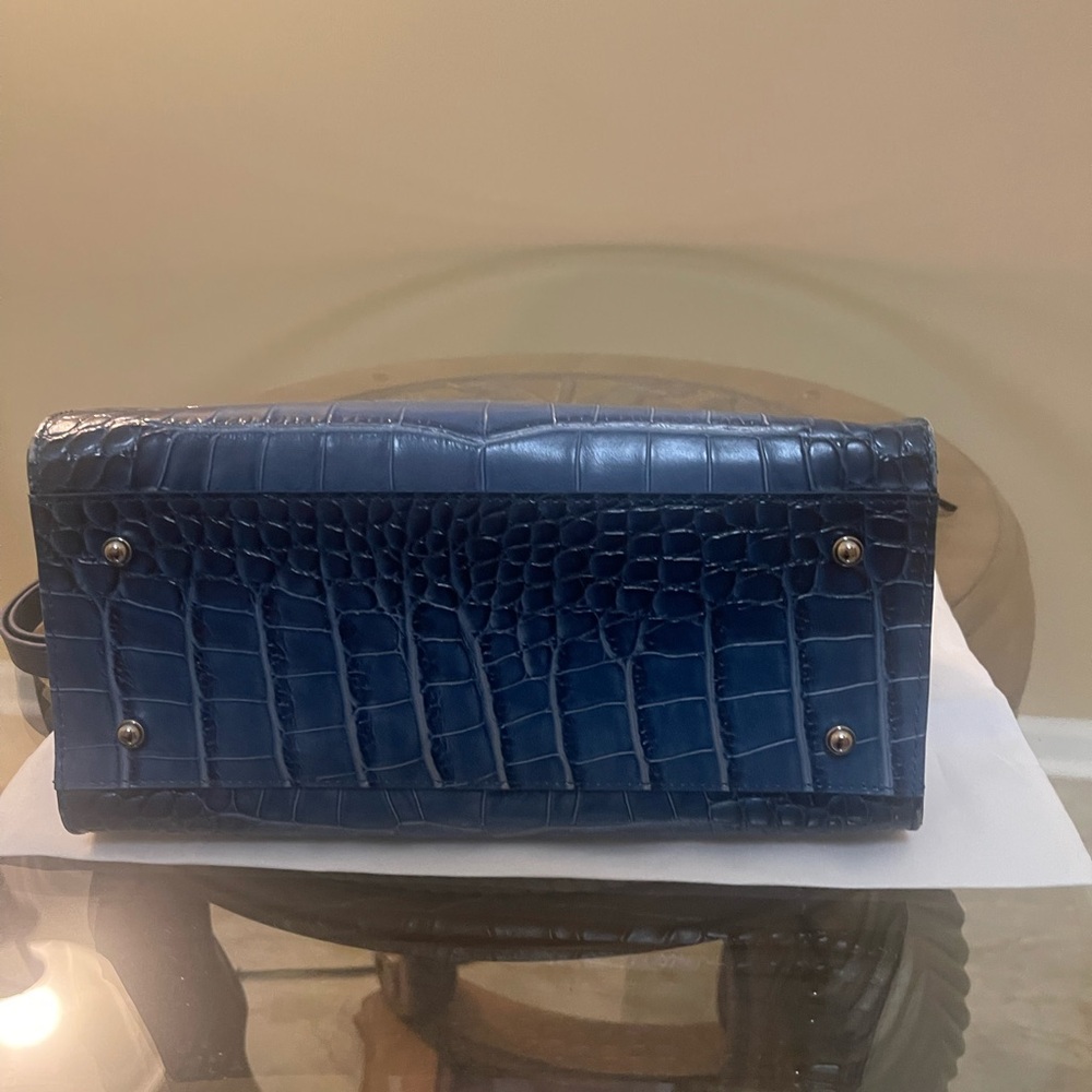 Brahmin Adrian Navy Croc-Embossed Leather Satchel - Picture 8 of 11